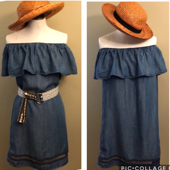 Chelsea & Theodore Dresses & Skirts - Like New Tencel Denim off the shoulder Dress-L